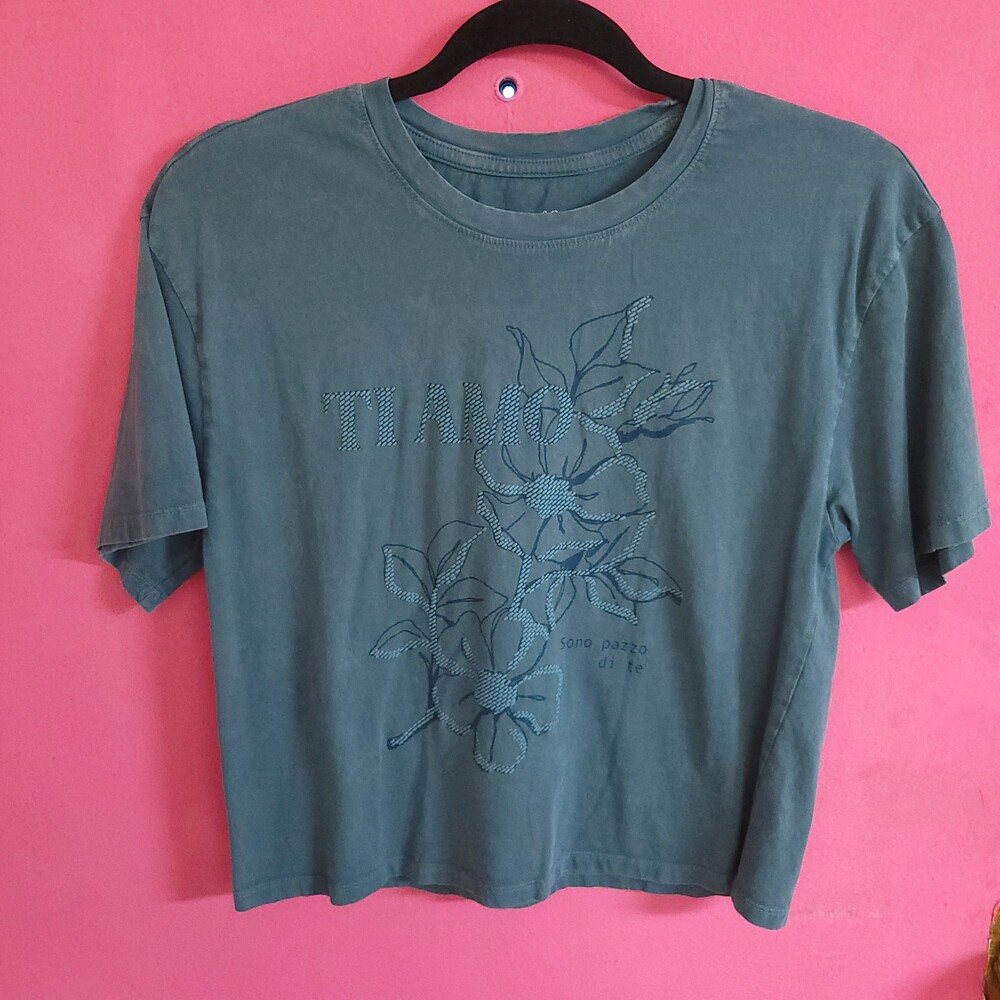 Hall of Cotton XS Blue Cotton T-Shirt Floral Print